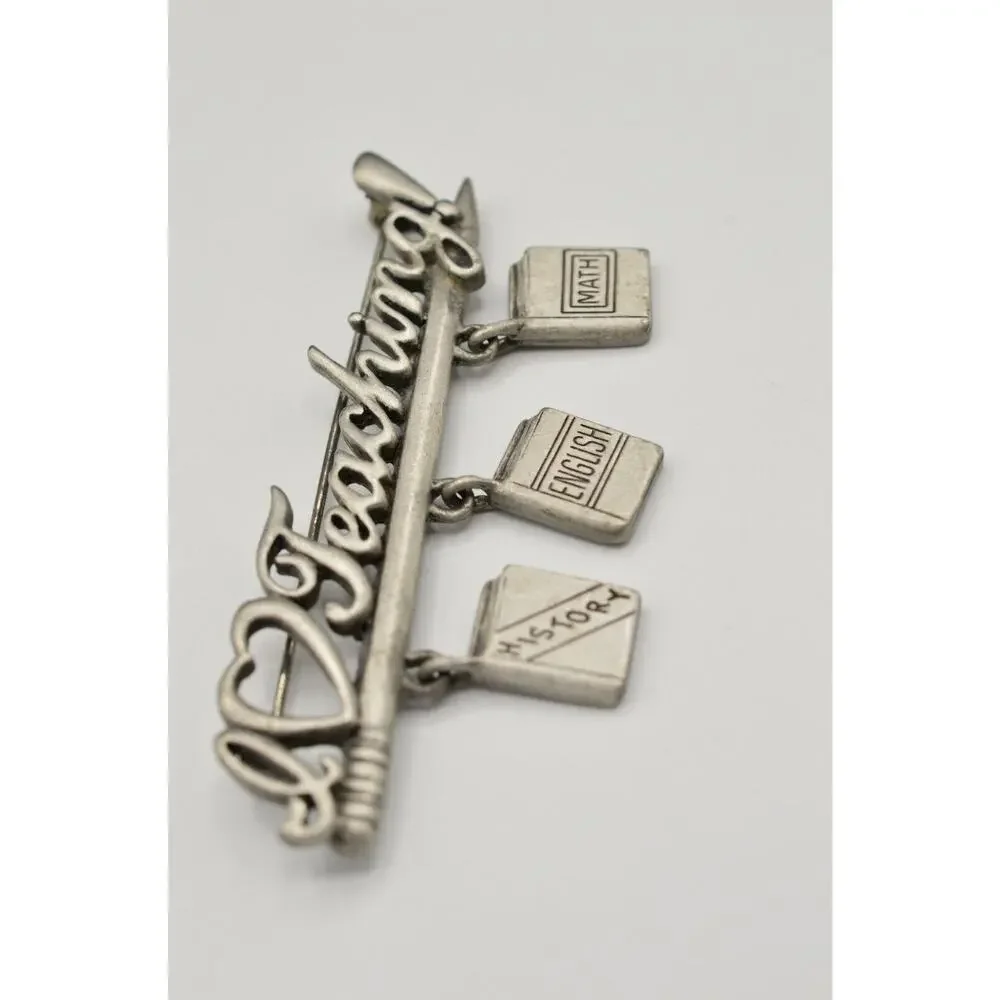JJ Vintage Pin Brooch I Love Teaching Subjects Books Teacher Signed 1980s BinV